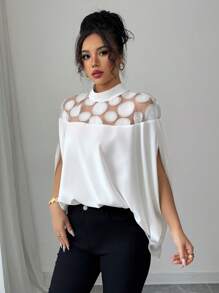 Elenzga Blouse femme mode décontracté à encolure montante, maille et motif splice, avec fente aux manches. Convient pour le printemps, l'été et l'automne