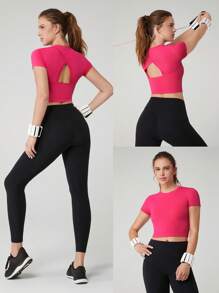 GLOWMODE Lightweight Cut-Out Cropped Tee Yoga Daily Casual Baby Tee Quick Dry Moisture Wicking
