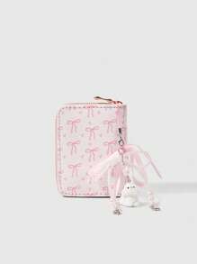 ROMWE Kawaii Pink Base Pink Bow Teddy Bear Pendant Short Wallet, Creative Multifunctional Card Slots Purse - Multicolor - View 2