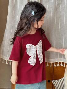 Dazy Kids 小女孩儿童圆领针织短袖蝴蝶印花T恤，夏季