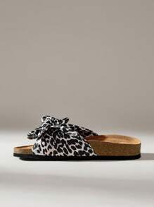Solecia Leopard Print Open Toe Thick Sole Flat Mule Sandals, Minimalist Fashion Satin Leopard Pattern Thick Sole Sandals, Casual Slip-On Slippers - Multicolor - View 11