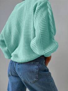 EURMUSE Cable Knit Drop Shoulder Cardigan - Mint Green - View 2