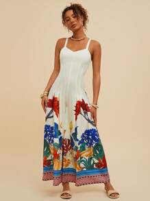 Travachic Tropical Print Camisole Wide Leg Jumpsuit, Vacation Casual