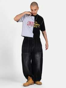 SUMWON Creative Department Split Design Boxy T-Shirt Urban Streetwear Graphic Logo Cotton Tee Casual Skater Style Modern Typography Design Oversize Fashion Statement