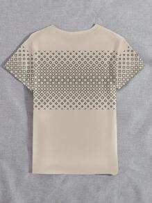 Manfinity Dauomo Men's Casual Round Neck Diamond Check Print Slightly Stretch Knitted Fabric Suitable For All Seasons