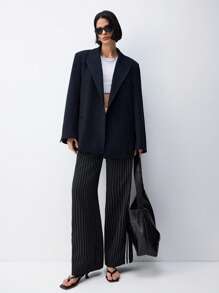 LYSMO Black Pinstripe Side Stripe Detail Drawstring Low Waist Pants