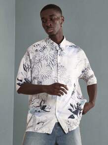 SUMWON 热带度假纽扣衬衫夏威夷海滩度假棕榈印花长袖休闲夏季春季节日派对轻便舒适版型