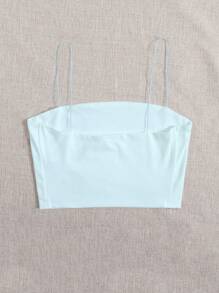 SHEIN Unity 女士短款纯色休闲百搭吊带背心 - 淺藍色 - 查看 2