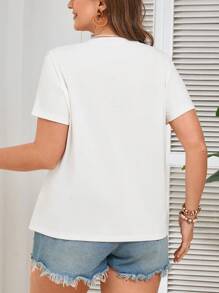 SHEIN LUNE Plus Size Women's Summer Butterfly Pattern Round Neck Short-Sleeved T-Shirt Women Summer Clothes - White - View 2