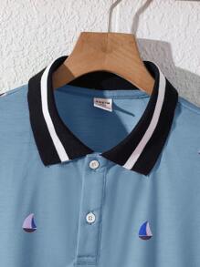 SHEIN Leap Crew Tween Boy Casual All-Over Print Short Sleeve Polo Shirt - Dusty Blue - View 3