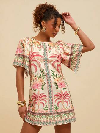 Travachic Einfaches tropisches Druckkleid für den Sommer, Frühling&Sommer, Sommeroutfits für Frauen, Strandoutfits für Frauen, Frauen, Frühjahrspause, Konzertoutfits für Frauen, Boho, Rave-Outfits, tropischer Urlaub, Festival, romantische Sommerkleid für Frauen, Boho Kleider für Frauen, tropische Kleider für Frauen, Frauenkleider Urlaub Neuheiten Frauenkleider