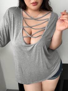 SHEIN MOOSTA 新款性感露背宽松短袖 T 恤，休闲百搭中长款女式上衣