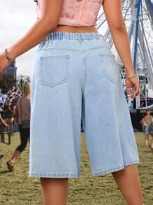 SHEIN ICON Pantaloni 3/4 da vacanza con ricamo, abbigliamento da rave, festival, taglia comoda