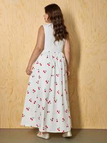 SHEIN MOD Vestido sin mangas midi con decoración de lazo, estampado, romántico y dulce, atuendo para citas, uso casual en vacaciones, talla grande