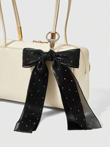 ROMWE Kawaii 1pc Korean Fashion Rhinestone Bowknot Handmade Lace Bow Keychain Bag Charm - Black - View 1