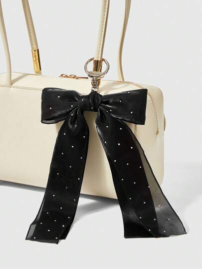 Kawaii 1pc Korean Fashion Rhinestone Bowknot Handmade Lace Bow Keychain Bag Charm