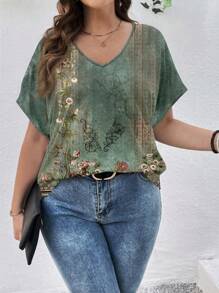 EMERY ROSE 大码女式 V 领短袖 T 恤，适合夏季 - 彩色 - 查看 6