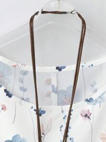 EMERY ROSE Floral Print Casual Loose Fit Round Neck Short Sleeve Shirt, Plus Size, Suitable For Summer Chic Blouses For Women,Flower/Vacation/Spring - Blue and White - View 4