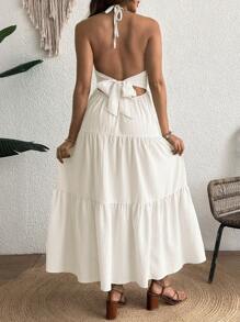 SHEIN Solid Color Backless Maxi Maternity Dress