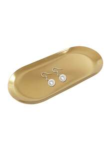 1pc Gold Luxurious Metal Storage Tray Heart Shaped Jewelry Display Tray Home Decoration Serving Plate Craft For Table Organizer Oval (7in/8.7in/10.2in) - Gold - View 6