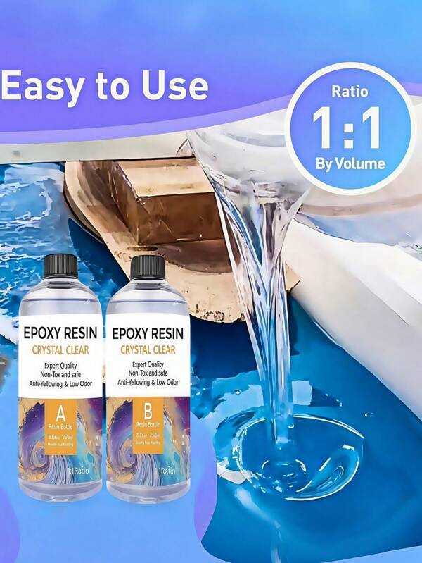 SHEIN Kit di resina epossidica cristallina da 500 ml - Kit di resina epossidica per top tavolo - Resina epossidica per stampi in resina, top tavolo, resina artistica, artigianato, colata di gioielli, fai da te, tazze e decorazioni in legno, rapporto di miscelazione semplice 1:1