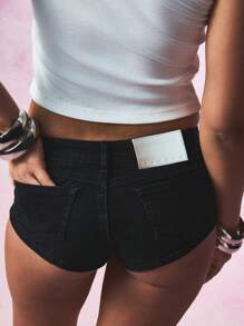 SUMWON WOMEN Denim Booty Shorts Ultra High Rise Hot Pants Mini Length Distressed Festival Club Party Summer Beach Wear Raw Hem Stretchy Fitted