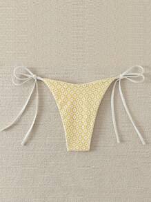 Swim Mod Women Solid Textured Side Tie Bikini Bottom For Summer Beach Vacation - Yellow - View 2