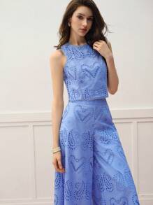 MOTF PREMIUM EYELET EMBROIDERY BLOUSE & WIDE LEG PANTS - Blue - View 6