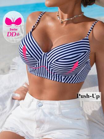 Voyashape 女士海滩夏季服装，随机印花条纹加垫泳衣上衣，适合度假