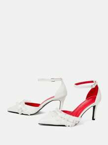 CUCCOO HITCHD Giày cao gót mũi nhọn đính đá pha lê trắng cho nữ, Giày cao gót màu trắng cho cô dâu, ngọt ngào và lãng mạn, giày cao gót khoét lỗ kiểu công chúa cho đám cưới, tiệc tùng, phong cách cổ điển - trắng - Xem 8