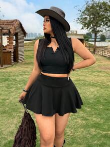 SHEIN EZwear Plus Size Solid Color High Waisted Skirt Leggings