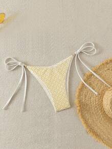 Swim Mod Women Solid Textured Side Tie Bikini Bottom For Summer Beach Vacation - Yellow - View 1