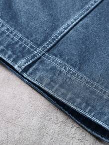 Manfinity EMRG 男士灯芯绒领水洗休闲宽松牛仔夹克 - 淺色水洗藍 - 查看 4