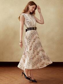 MOTF PREMIUM REPTILE SHIRRED WAIST DRESS WITHOUT BELT - Multicolor - View 4