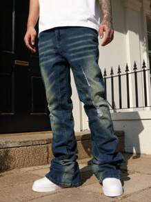 Manfinity Homme 男式破口袋简约风格休闲牛仔裤 - 中等水洗藍 - 查看 4