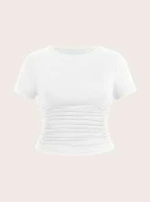 CovetEZ 大码女式圆领基本款高弹力短款上衣 T 恤