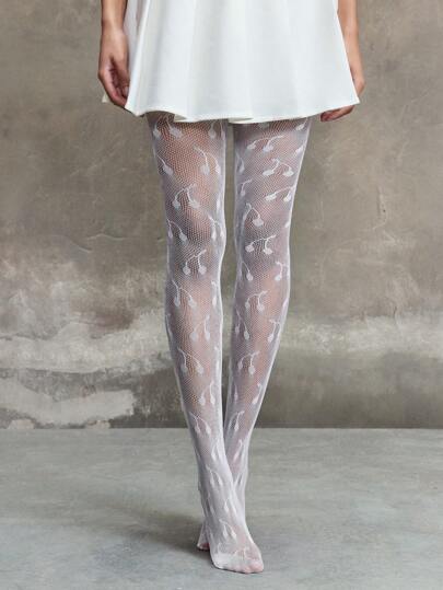 Kawaii Pantimedia/mallas con estampado de cerezas para mujer, adecuadas para usar con faldas