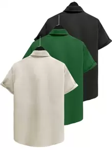 Manfinity Homme Set de 3 camisas casuales de manga corta de unicolor con bolsillo para hombres