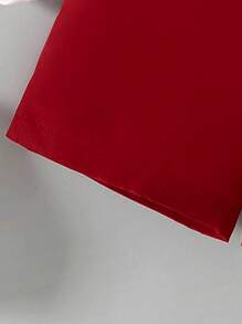 SHEIN 2025 新款男婴绅士正装，2 件套时尚可爱迷你西装，配短袖衬衫和吊带裤，蝴蝶结领口装饰，红白配色，简约而优雅，适合日常穿着、家庭聚会，展现低调的奢华！ - 彩色 - 查看 4