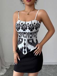 Elenzga Women's Casual Elegant Allover Print Tie Knot Cami Top, Spring & Summer