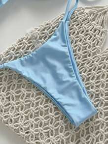 Swim Mod Set de costume de baie pentru bikini, decor metalic, albastru, fără bretele, haine de plajă - Albastru - Vizualizare 5