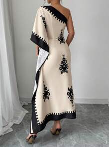 Elenzga Random Print Elegant & Graceful Long Dress For Women - Multicolor - View 2