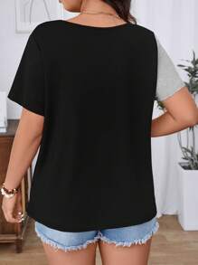 SHEIN LUNE تي شيرت كاجوال لسيدات البدينات بألوان والتصميم الملون، أنيق للارتداء اليومي
