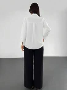 RueChic LONG SLEEVE RHIESTONE VERTICAL LINES BACK YOKE SHINNY SHIRT - White - View 2