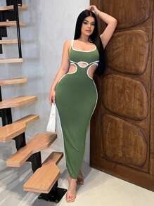SHEIN SXY 女士腰部镂空露背迷你连衣裙 - 軍綠色 - 查看 6