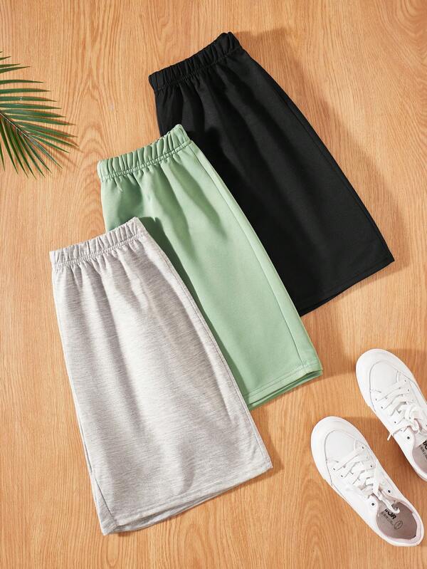 SHEIN 3 Stücke/Set Teenager-Jungen lässige, komfortable, einfarbige, vielseitige Sport-Shorts