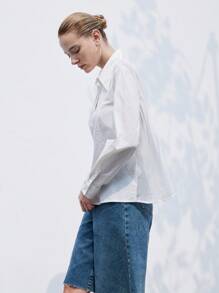 SHEIN Privé New Fashionable Minimalist High-End Design Solid Color Chiffon Ruched Back Women Long Sleeve Blouse Fall Cloth For Women - White - View 5