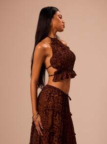 MUSERA Crop top de gasa con estampado de leopardo, con pliegues y suave, estilo bohemio, club, sexy, Ibiza, festival, verano, rave, vacaciones