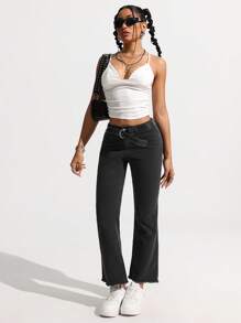 SHEIN EZwear 女式休闲修身喇叭牛仔裤 - 黑色 - 查看 4