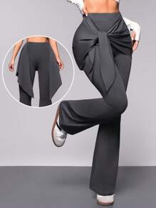 SHEIN Sport Gameset Solid Color Lace-Up Casual Comfortable Sport Pants